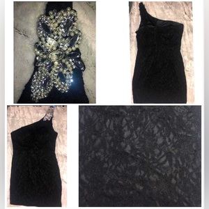 Black Lace Single Shoulder Strap Dress